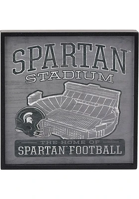 Michigan State Spartans Deep Wood Block Design Sign - Green