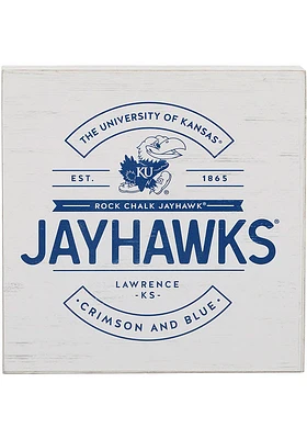 Kansas Jayhawks White Deep Wood Block Sign - White