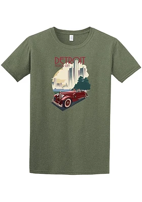 Detroit Olive Vintage Car Skyline Short Sleeve Fashion T Shirt