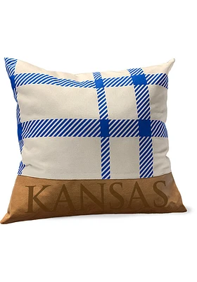 Kansas Jayhawks Plaid Leather Throw Pillow - Blue