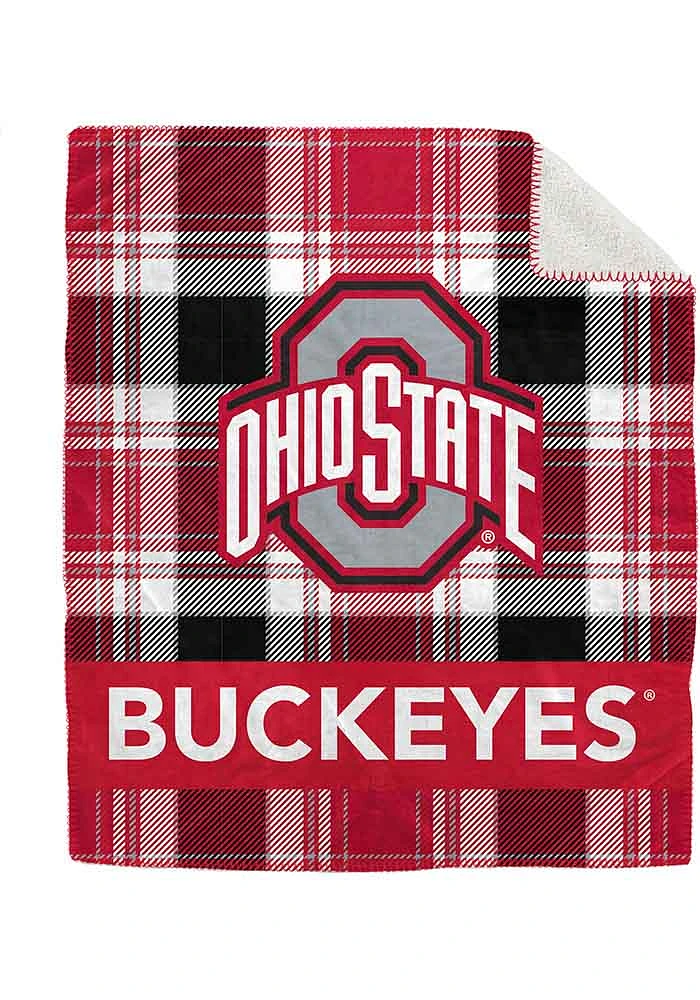 Ohio State Buckeyes Bold Plaid 50x60 Sherpa Blanket