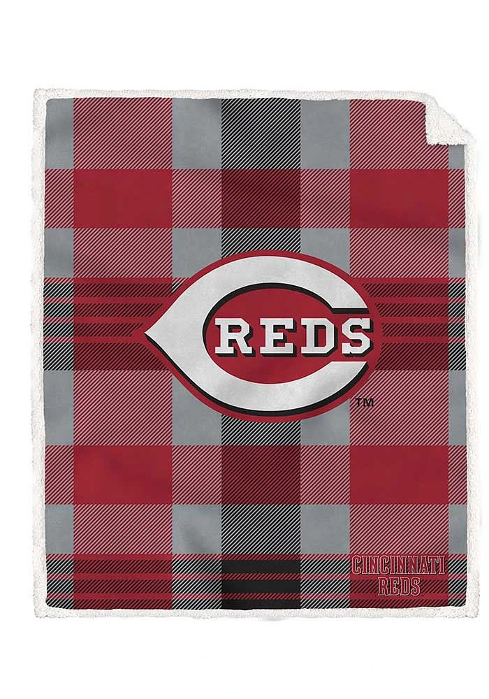 Cincinnati Reds Plaid Steel 60x70 Sherpa Blanket