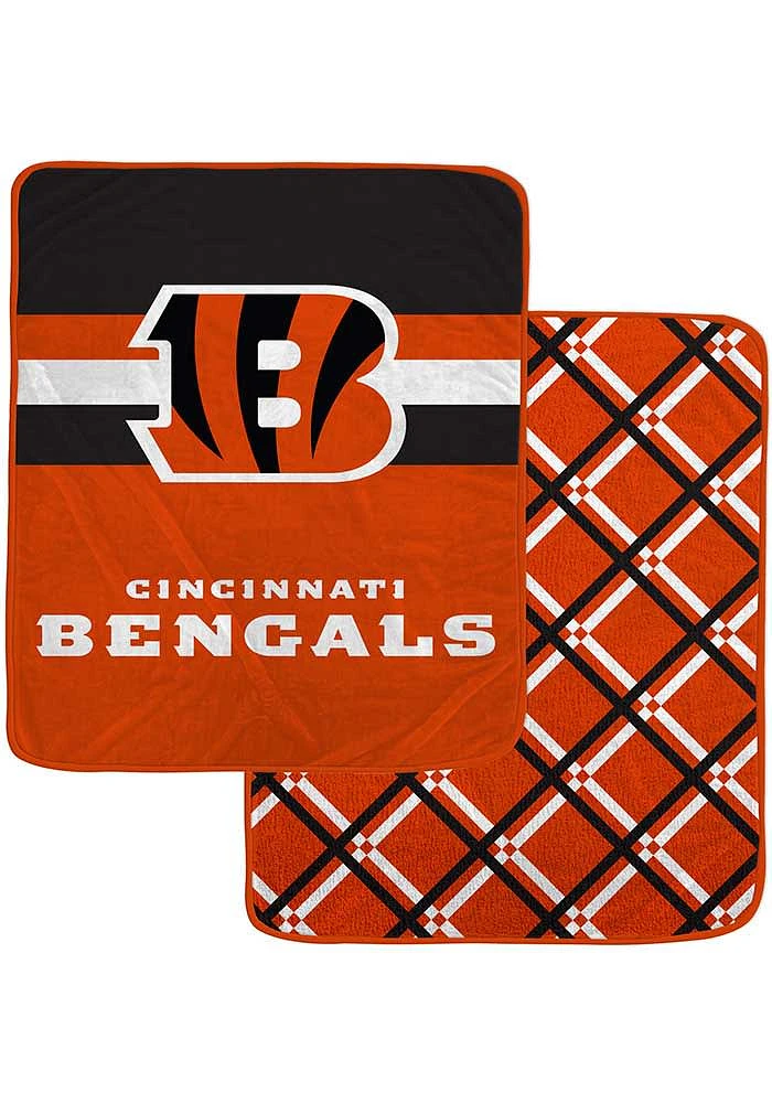 Cincinnati Bengals Half Stripe Diamond Sherpa Blanket