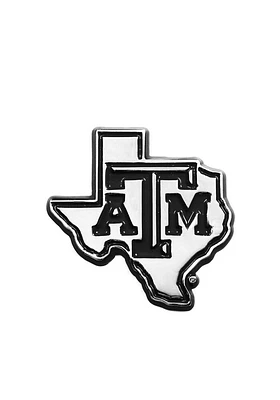 Texas A&M Aggies Chrome Texas Shaped Car Emblem - Silver