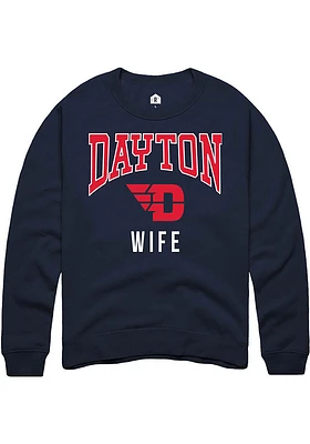 Rally Dayton Flyers Mens Navy Blue Wife Long Sleeve Crew Sweatshirt