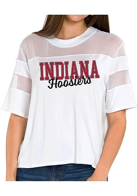 Flying Colors Indiana Hoosiers Womens White Avery Mesh Yoke Short Sleeve T-Shirt