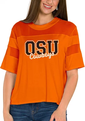 Flying Colors Oklahoma State Cowboys Womens Orange Avery Mesh Yoke Short Sleeve T-Shirt