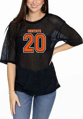 Flying Colors Oklahoma State Cowboys Womens Black Mallory Mesh Short Sleeve T-Shirt