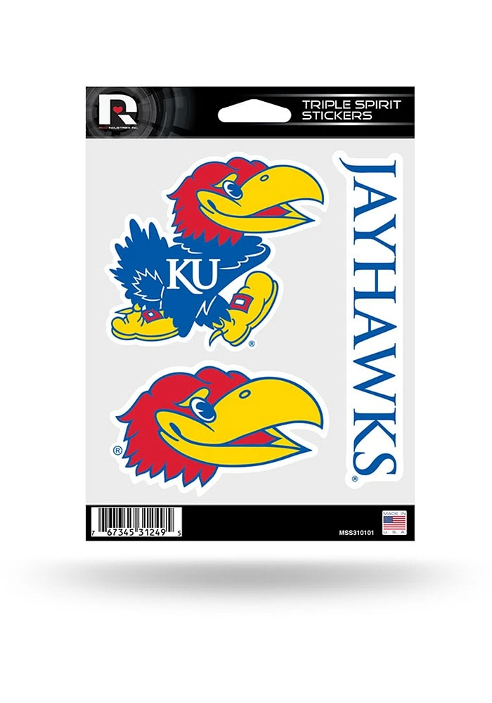 Kansas Jayhawks 3pk Auto Decal - Blue