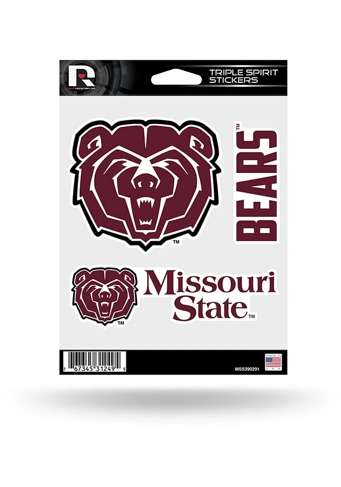 Missouri State Bears 3pk Auto Decal - Maroon