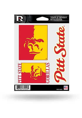 Pitt State Gorillas 3pk Auto Decal - Red