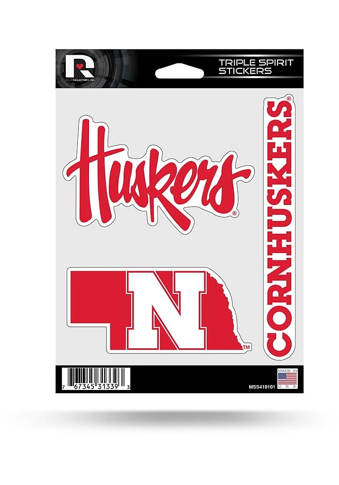 Nebraska Cornhuskers 3PK Auto Decal - Red