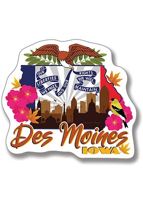 Des Moines Skyline and State Flowers Magnet