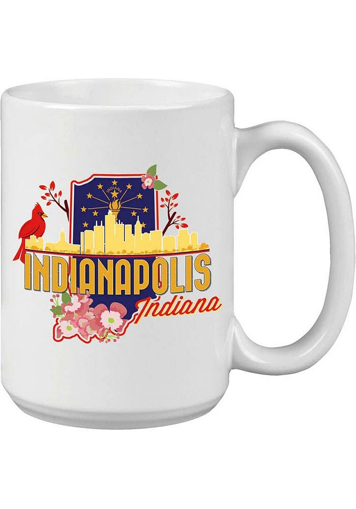 Indianapolis Skyline and State Flowers 15oz Ceramic Mug - White