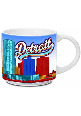 Detroit Skyline White 14 oz Metro Ceramic Mug - Blue