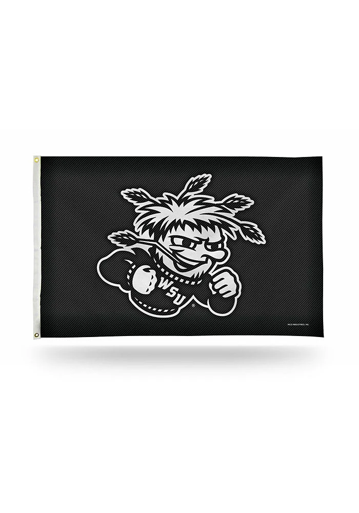 Wichita State Shockers Carbon Fiber 3x5 ft Black Silk Screen Grommet Flag
