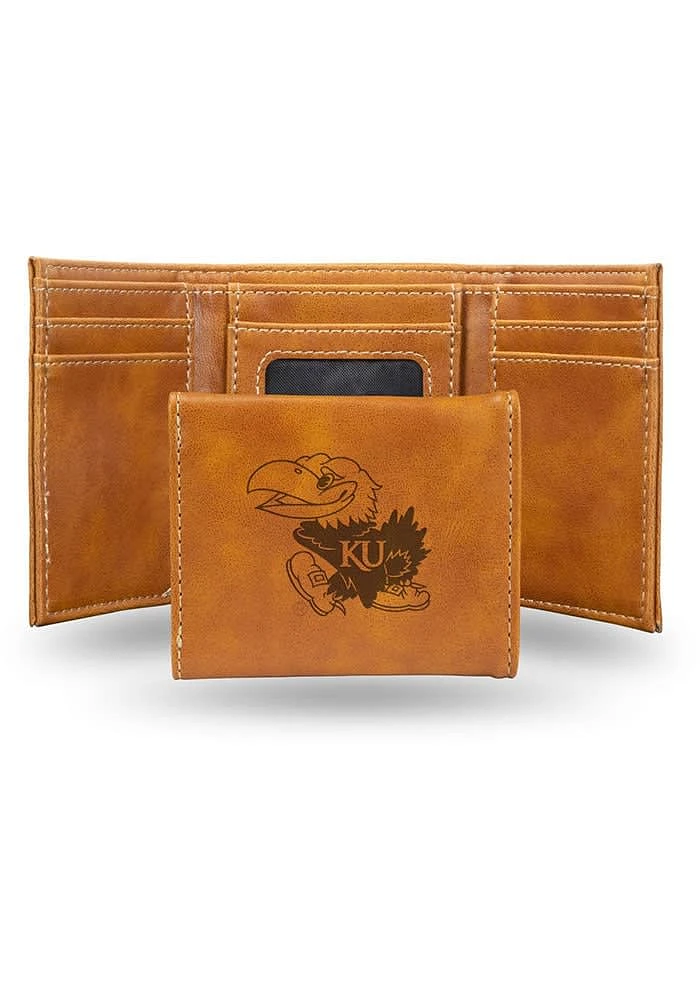 Kansas Jayhawks Laser Engraved Mens Trifold Wallet