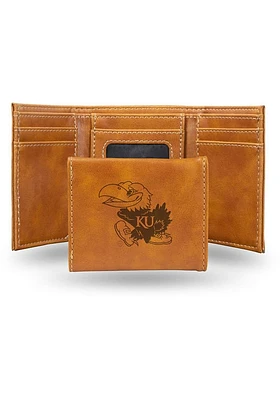 Kansas Jayhawks Laser Engraved Mens Trifold Wallet