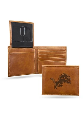 Detroit Lions Laser Engraved Mens Bifold Wallet