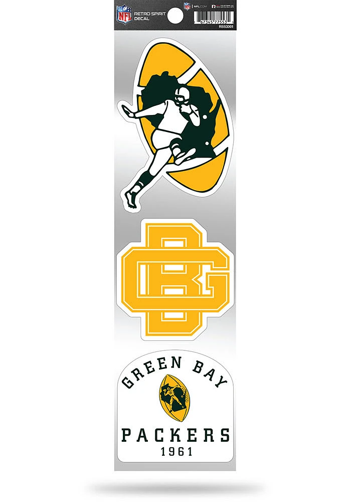 Green Bay Packers 3pc Retro Spirit Auto Decal - Green