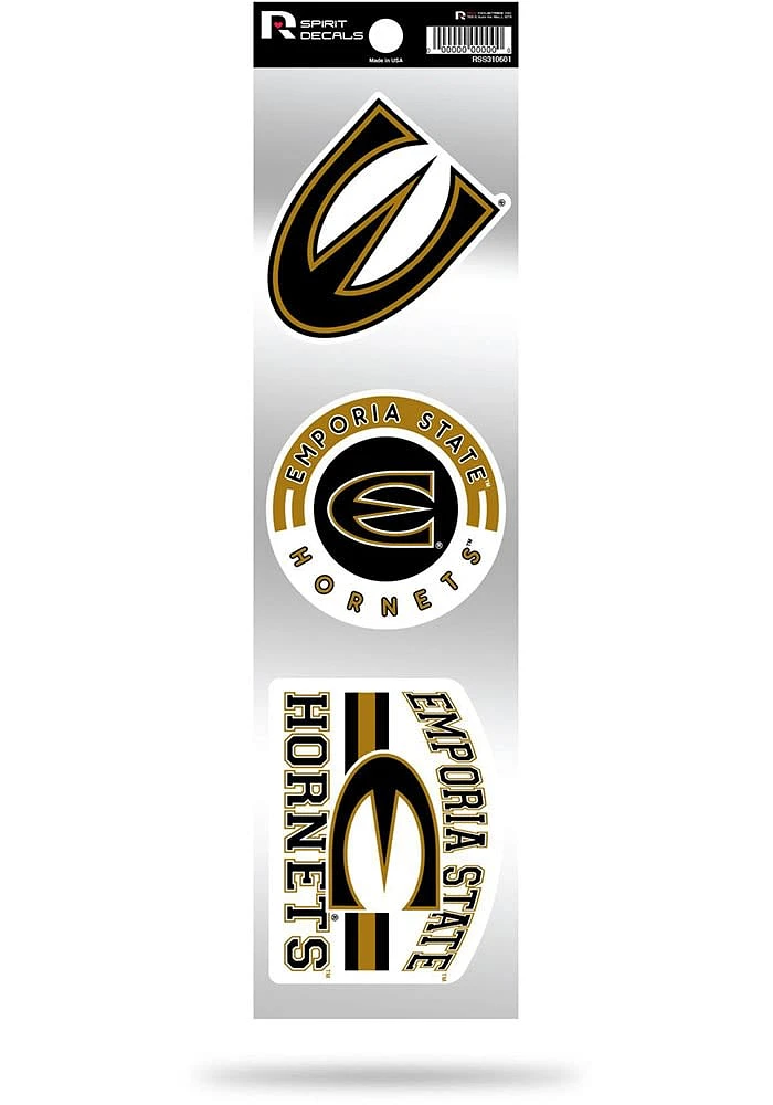 Emporia State Hornets 3pk Retro Auto Decal - Gold