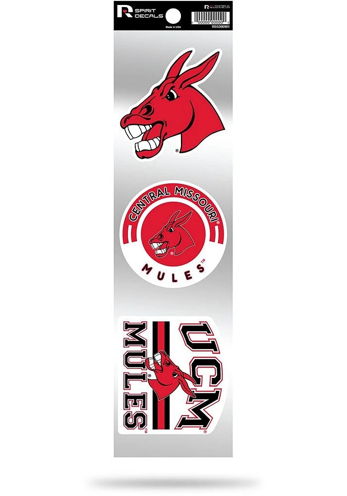 Central Missouri Mules 3pk Retro Auto Decal - Red