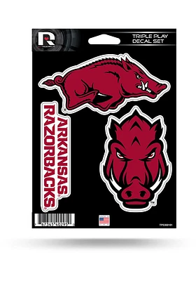 Arkansas Razorbacks Triple Play Auto Decal - Cardinal