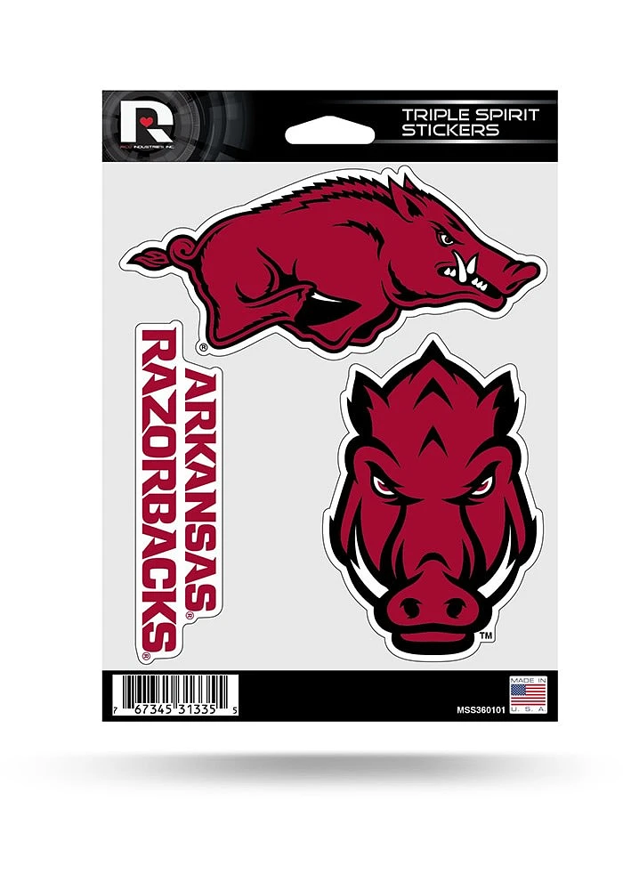 Arkansas Razorbacks Triple Spirit Auto Decal - Red