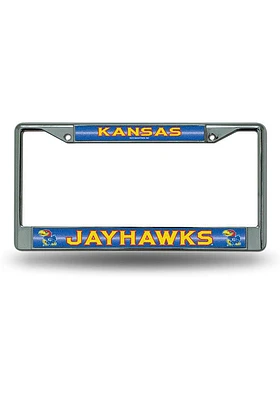 Kansas Jayhawks Bling Chrome License Plate Frame - Blue