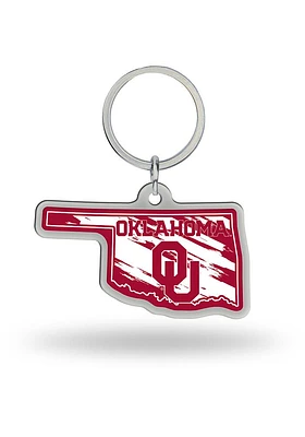 Oklahoma Sooners State Shape Keychain - Crimson