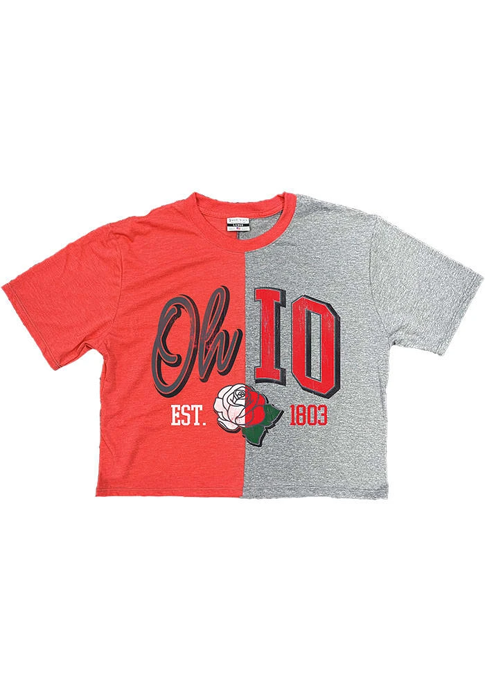 Ohio Womens Red Rose Colorblock Short Sleeve T-Shirt