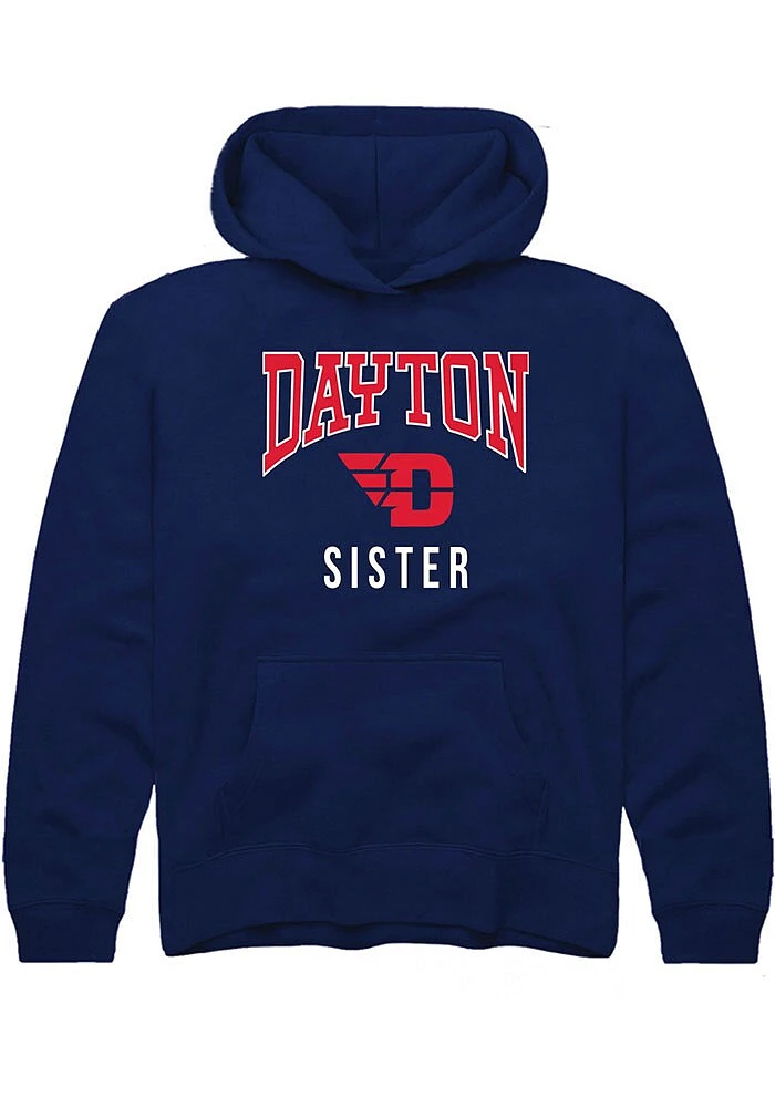 Rally Dayton Flyers Youth Navy Blue Sister Long Sleeve Hoodie