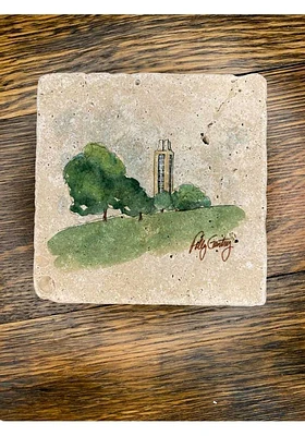 Kansas Jayhawks Campanile Polly 4x4 Stone Coaster - White