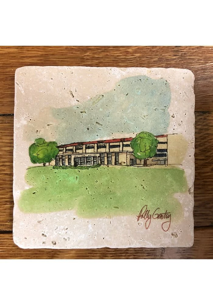 Kansas Jayhawks Allen Fieldhouse Polly 4x4 Stone Coaster - White