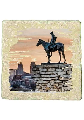 Kansas City Scout Statue 4x4 Coaster - Black