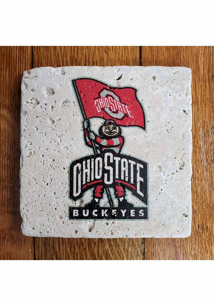 Ohio State Buckeyes Mascot with Flag 4x4 Coaster - Black