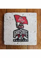 Ohio State Buckeyes Mascot with Flag 4x4 Coaster - Black