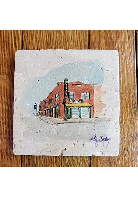 Manhattan Kites Bar and Grill Polly Gentry Coaster - White
