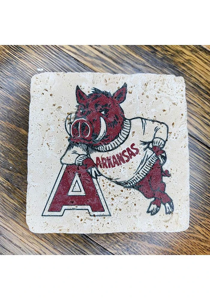 Arkansas Razorbacks Razorback Leaning on A 4x4 Stone Coaster - Red