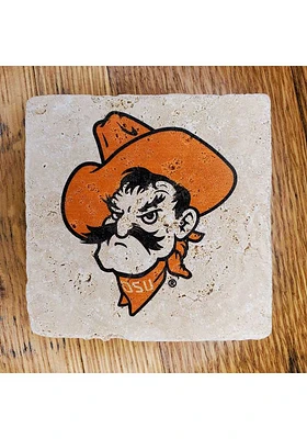 Oklahoma State Cowboys Pistol Pete Head 4x4 Stone Coaster - Orange