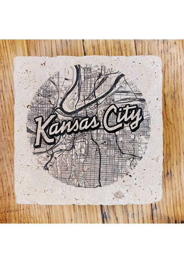 Kansas City Wordmark Script Map Coaster - Black