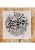 Kansas City Wordmark Script Map Coaster - Black