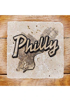 Philadelphia Wordmark Script Map Coaster - Black