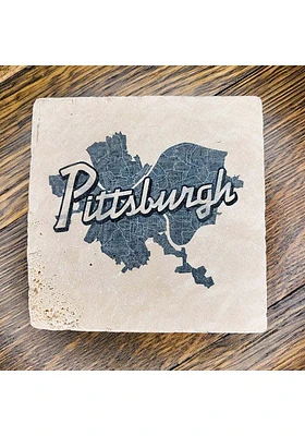 Pittsburgh Wordmark Script Map Coaster - Black