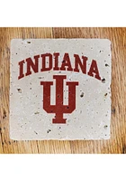 Indiana Hoosiers Team Name with Logo 4x4 Stone Coaster - Red
