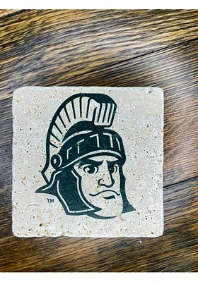 Michigan State Spartans Sparty Head 4x4 Stone Coaster - Green