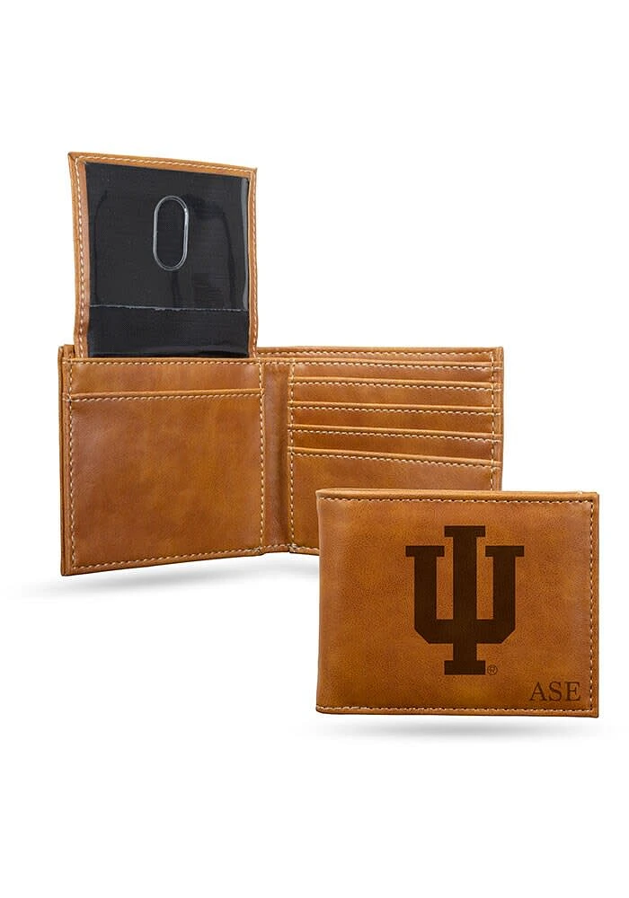 Personalized Laser Engraved Indiana Hoosiers Mens Bifold Wallet - Brown