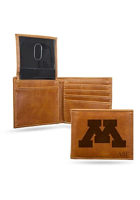 Personalized Laser Engraved Minnesota Golden Gophers Mens Bifold Wallet - Brown