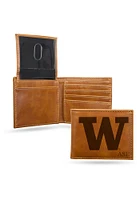 Personalized Laser Engraved Washington Huskies Mens Bifold Wallet - Brown