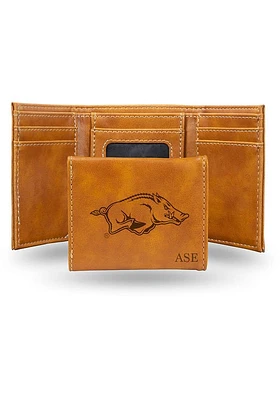 Arkansas Razorbacks Logo Personalized Laser Engraved Mens Trifold Wallet